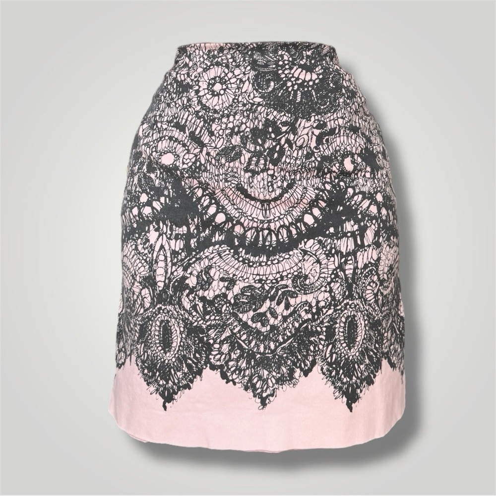 Prada Pink and Black Lace Print Pencil Skirt